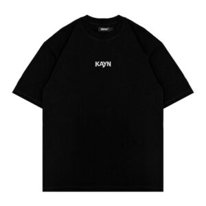 Black T-shirt with a small white Kain logo on the chest