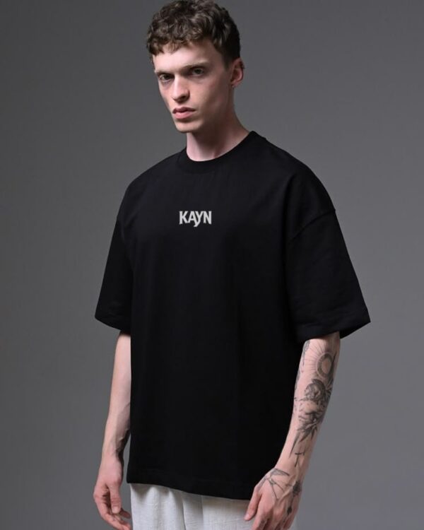 Black T-shirt with a small white Kain logo on the chest - Image 3
